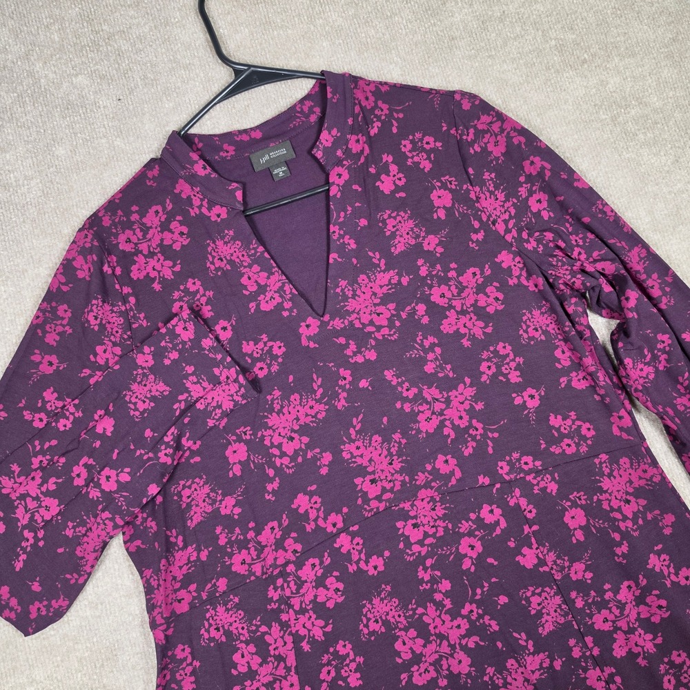 J. Jill Wearever Purple Pink Floral V-Neck Knit Midi Dress Tall M KDR305963